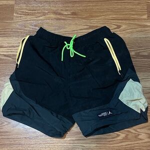 Jordan Black and Tan Athletic Shorts with Neon Green Accents